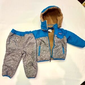 Blue and Gray Hooded Jacket and Pants Set